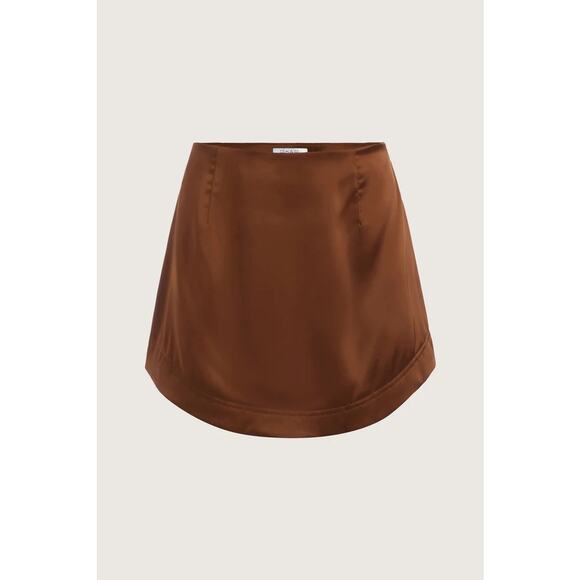 RoAri Stella Satin Brown Mini Skirt Vegan Silk Women’s Size Small - Picture 1 of 8